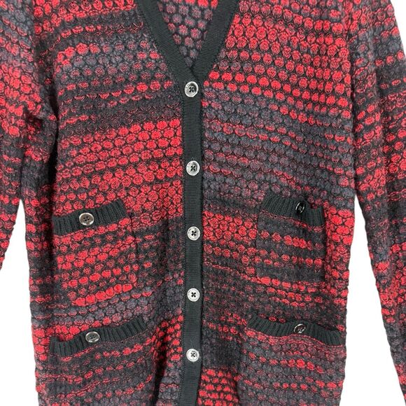 Jones New York Signature Red Black Textured Knit Cardigan Sweater XL Button - Picture 3 of 11